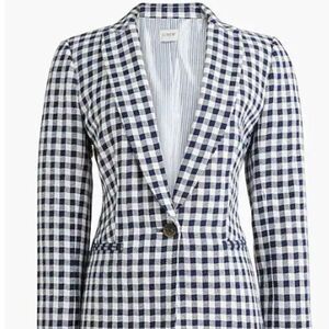 J Crew Gingham One-Button Blazer Wool Cotton Coat Classic Checkered Size 20